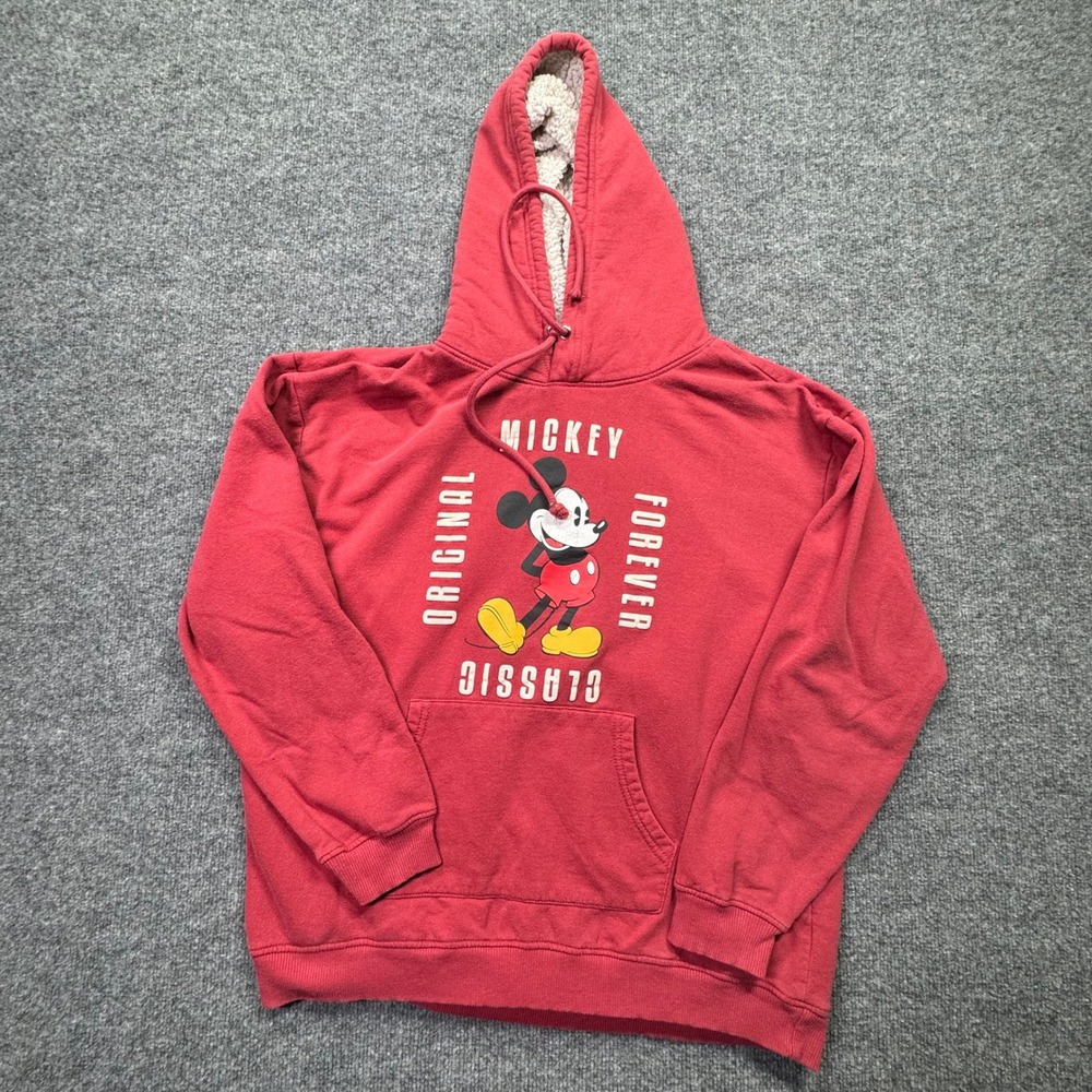 Disney Mickey Sherpa Hoodie Womens XXL Red‎ Classic Forever Graphic Pullover